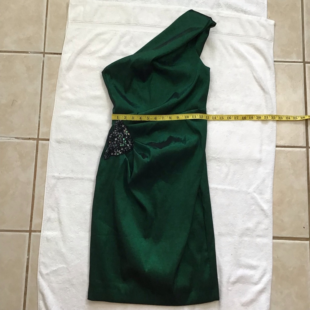 XSCAPE by Joanna Chen Women Elegant Dark Emerald Green One Shoulder Dress Sz 10 - Picture 12 of 14